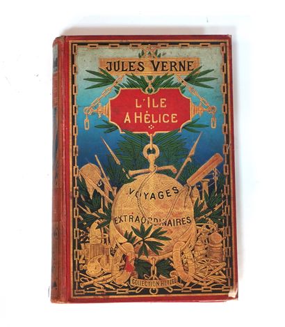 Jules VERNE L'Île à hélice.Paris, J. Hetzel et Cie, s. d. 。[1895].红色平装书，多色装饰，镀金边缘。
由Léon...