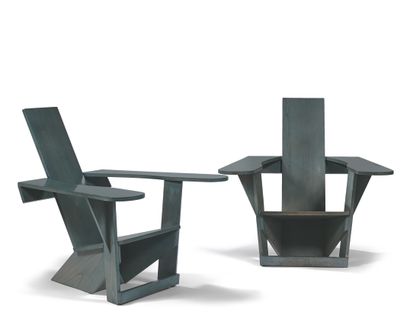 PHILIPPE PARENT (NÉ EN 1950) 
PAIR OF IMPORTANT MODERNIST CHAIRS Green stained wood.



Philippe...