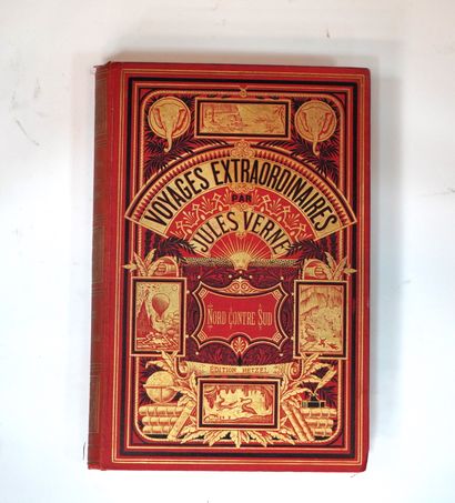 Jules VERNE North versus South. Paris, J. Hetzel et Cie, n.d. [1887]. Red cardboard,...