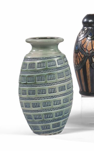 Joseph MOUGIN (1876-1961) 
OVOID VASE MODEL 211 J Celadon glazed stoneware, with...