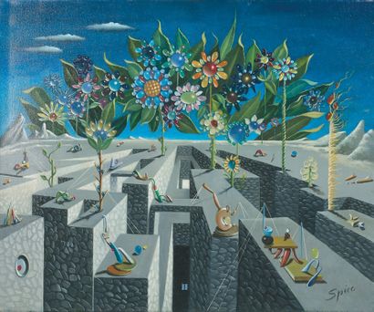 Georges SPIRO (1909-1994) 花卉迷宫
布面油画，右下角有签名，背面有编号B28。
46 x 55 cm。
物品来源。
.收集F.，巴黎。