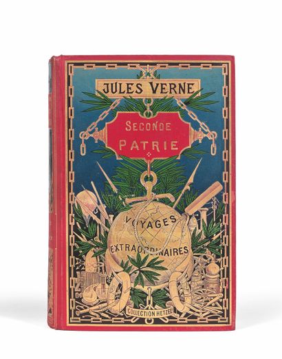 Jules VERNE 
第二家。Paris, J. Hetzel et Cie, s. d. 。[1900].红色纸板上有多色装饰，镀金边缘。

第一版大八开；第一次装订。ROUX的插图，包括12张彩图和两张地图。

目录BH("Index...