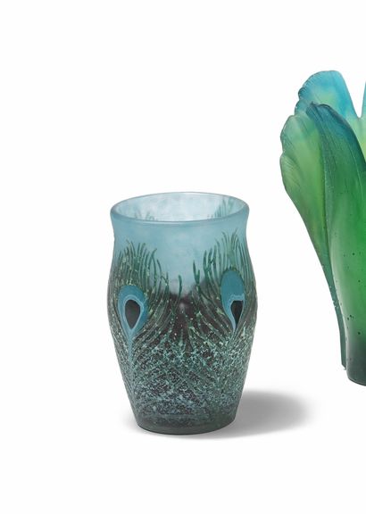 DAUM OVOID VASE The neck slightly conical. Proof in marbled green lined glass on...