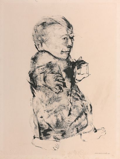 CARLOS POVEDA (né en 1940) 粉笔，1975年
strathmore纸上的油画。
形状是艺术家用画笔的手柄画出来的。
60 x 46厘米...