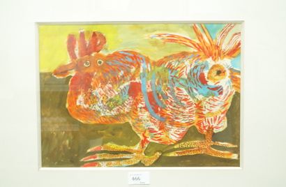 GÉRARD CYNE (1923-2006) 公鸡，1975年
纸上水粉和水彩画，右下角有签名和日期。
26 x 36厘米。