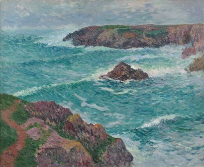 Henry MORET (1856-1913) Groix, la houle et le chemin rose, 1896
布面油画，左下角有签名和日期96。
60...