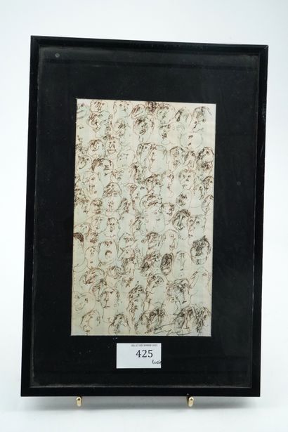 GÉRARD CYNE (1923-2006) 众生相
纸上水墨画，右下方签名。
20 x 12 cm。
