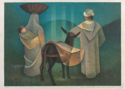 Louis TOFFOLI (1907-1999) 逃往埃及
彩色石版画，右下方有签名和题词，左下方有编号123/150。
主题：47.5 x 66 cm。
出处：
...