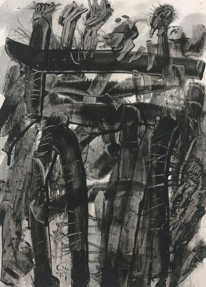 GÉRARD CYNE (1923-2006) 老Auxilliat门
纸上水粉和墨水。
35 x 25.5厘米。