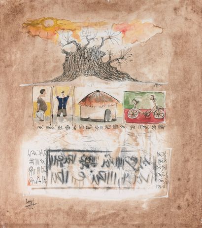 Hamed OUATTARA (né en 1971) Rural Exodus, 2004
Mixed media on paper, signed and dated...