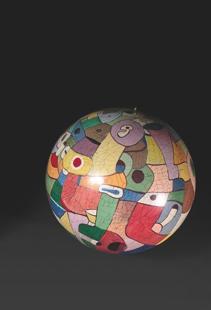 GÉRARD CYNE (1923-2006) Globe
Aluminium peint en polychromie, feutre, encre.
Diamètre...
