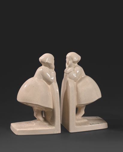 LOUIS FONTINELLE (1886-1964), EMODAR FRANCE TWO BOOKSCREENS White glazed ceramic...