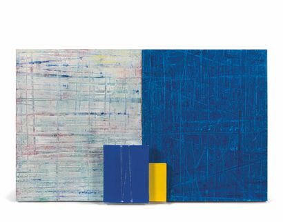 SU MEI-YU (née en 1957) 蓝色的夜晚，2021年5月28日
布面丙烯，背面有签名、标题和日期。
模块化绘画，由四幅画组成。
108 x 65厘米（两幅画一起），24...
