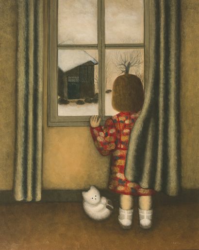 IBERIA LEBEL (?) 窗边的小女孩
布面油画，右下角有签名。
81 x 55 cm。
出处。
.Arlette MOCH-DAVID收藏，巴黎。