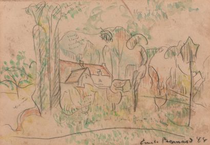 Emile BERNARD (1868-1941) Pont-Aven的风景，1888年
铅笔线上的水彩画，右下方有签名和日期88，并有彩色注释。
19 x 27...