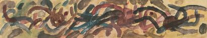 GÉRARD CYNE (1923-2006) 无题
纸上水粉画，右下方有签名和日期。
13 x 69 cm。