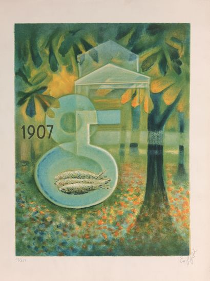 Louis TOFFOLI (1907-1999) Composition au plat de poisson
Lithographie en couleur,...