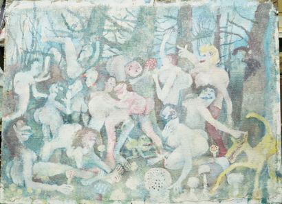 GÉRARD CYNE (1923-2006) 无题
布面油画，钉在木板上。
80 x 60厘米。