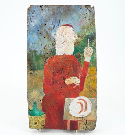 GÉRARD CYNE (1923-2006) Sans titre
Huile sur panneau de bois.
30 x 16 cm.