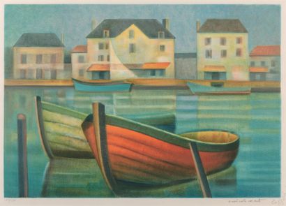 Louis TOFFOLI (1907-1999) Les barques
彩色石版画，右下角有签名和题词，左下角有编号150/150。
主题：47.5 x 68...