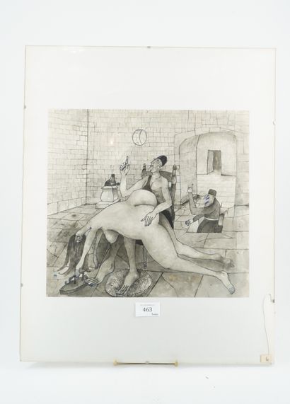 GÉRARD CYNE (1923-2006) Sans titre
Dessin à l'encre et aquarelle.
29 x 32 cm.