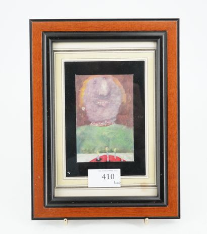 GÉRARD CYNE (1923-2006) L'ablate au gâteau
纸上油画，注明 "1986年12月"。
10 x 6 cm。