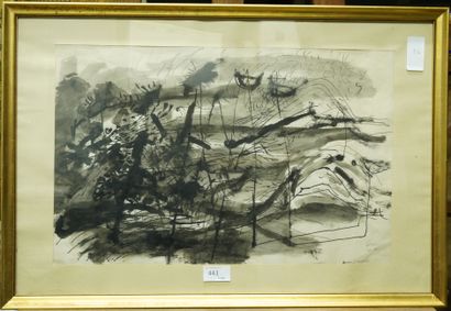 GÉRARD CYNE (1923-2006) 无题，1986
纸上水彩和水粉高光，右下角有签名和日期 "1986年9月"。
30 x 48厘米。