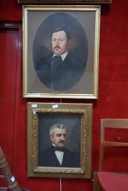 null Ecole française début du XXe siècle, trois portraits d'hommes, huile sur toile,...