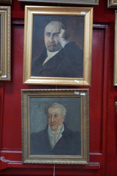 null Ecole française début du XXe siècle, trois portraits d'hommes, huile sur to...