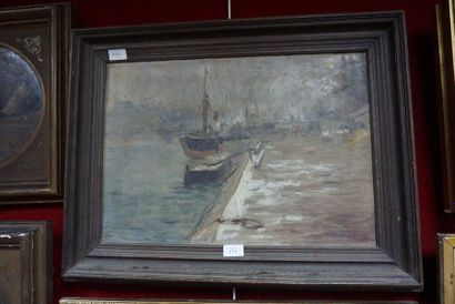 null CHARLES WITTMAN (1876-1953), vue de quai, huile sur toile signée en bas à droite...