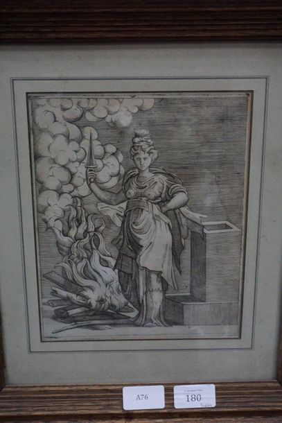null Allégorie de la justice, gravure, XVIIIe siècle, marges coupées.
