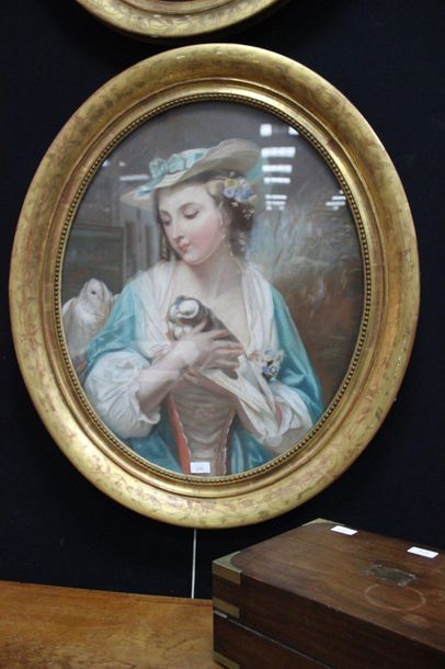 null LEOPOLDINE PONCEAU, portrait de jeune fille au lapin blanc et portrait de jeune...