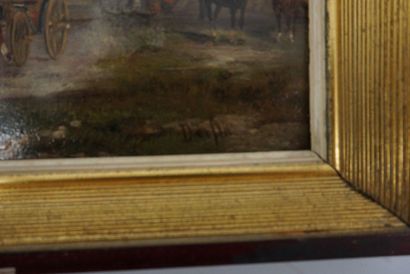 null Alfred STEINACKER (1838-1914), "La calèche au départ de campement", oil on panel...