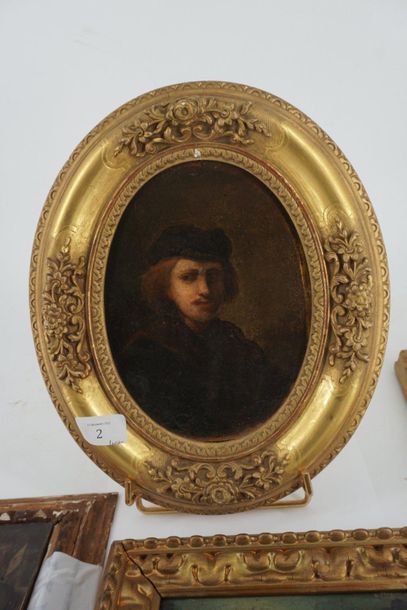 null According to REMBRANDT, portrait, oil on cardboard in an oval frame, we join...