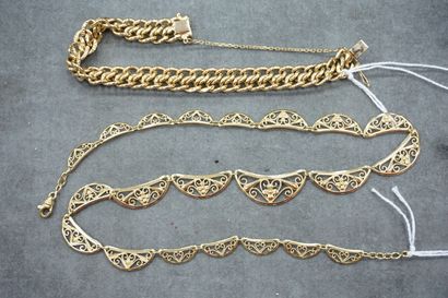 null Bracelet en or jaune 18k 750/1000° à mailles américaines, collier draperie en...