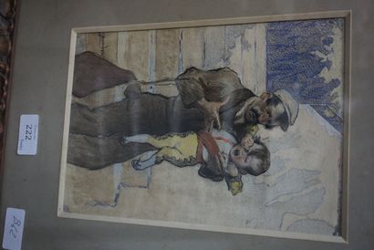 null Ecole moderne ouvrier portant un enfant en tenue de toreador, signé en bas à...