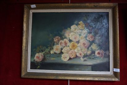 null FEGUIDE Bouquet de roses huile sur toile signée et dédicacée en bas à gauche,...