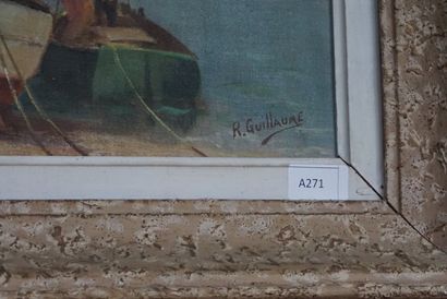 null R.GUILLAUME Voiliers à marée basse, huile sur toile, signée en bas à droite...