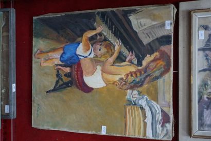 null Maurice TISSEYRE (1920.2017),enfants au piano, huile sur toile signée en bas...
