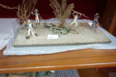 null Réunion de six dioramas présentant des scènes de guerre sous l'Empire et la...
