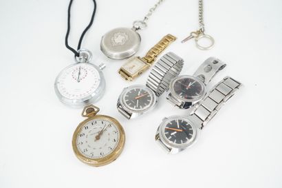 null Réunion de montres : chronomètre FLAMOR, chronomètre ancien, montre de gousset...