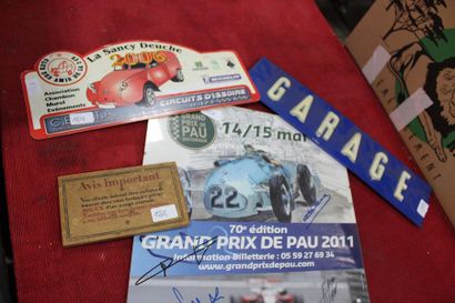 null Lot including a garage plate, a rally plate, a SOLEX box top, a poster of the...