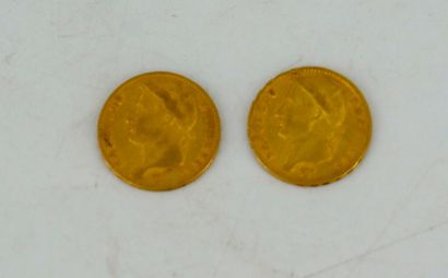 null Deux pièces de 20 francs or, Napoléon tête laurée, 1811 et 1815. Poids : 12,7...