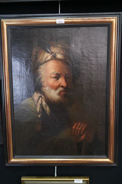 null Ecole moderne, Portrait d'homme au turban, huile sur toile.