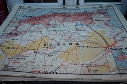 null Ensemble de 4 cartes géographique scolaires : Algérie, Tunisie, Allemagne, Pologne,...