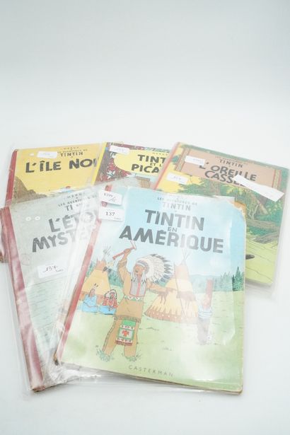 null Réunion de 5 albums Tintin – L’Oreille cassée dos B40 / L’Étoile mystérieuse...