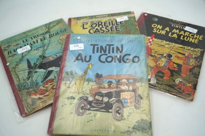 null Réunion de quatre albums Tintin - Le Trésor de Rackham le Rouge Dos rouge B3...