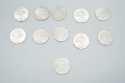 null 11 Pièces de 100 francs en argent, Lafayette, 1987. Poids : 164,7 grammes.