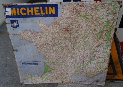 null Ancienne plaque tôle Michelin carte grande routes N°989 année 1963. Mauvais...