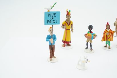 null Réunion de cinq figurines en plomb – édition Moulinsart – Série 1 – Carte Vœux...